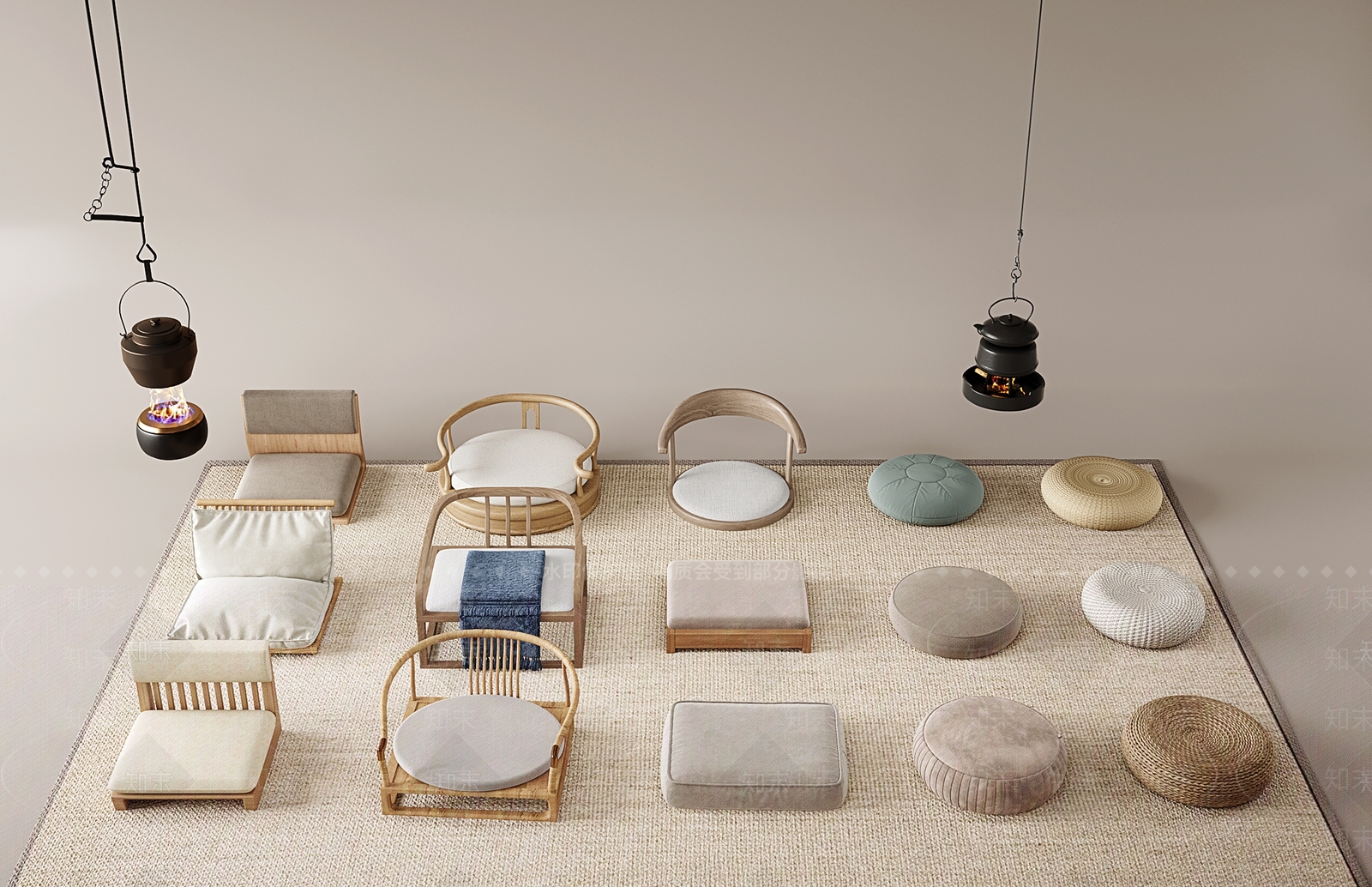 新中式茶室蒲团坐垫3D模型下载【ID:1145343757】