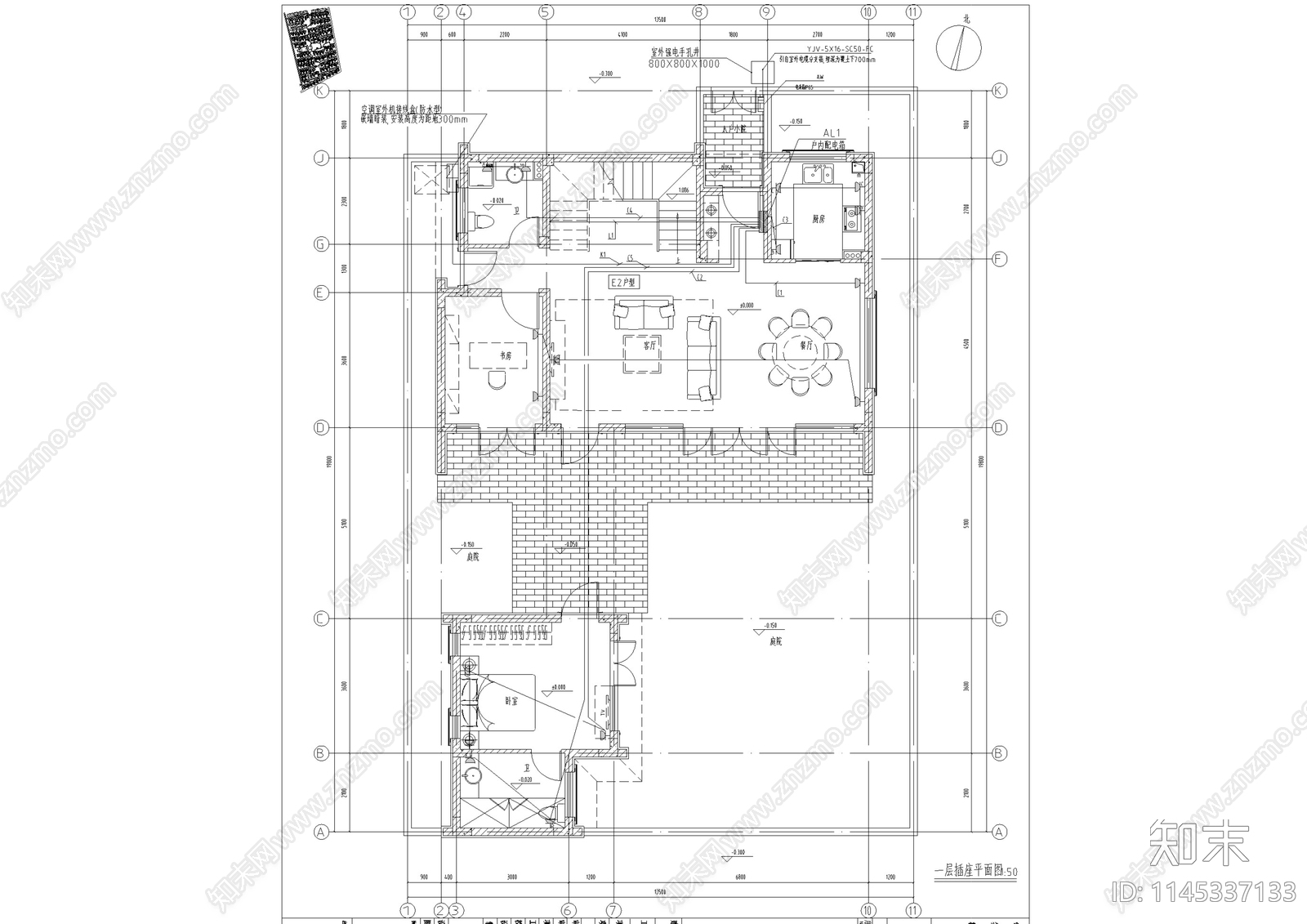 别墅建筑电气设计cad施工图下载【ID:1145337133】