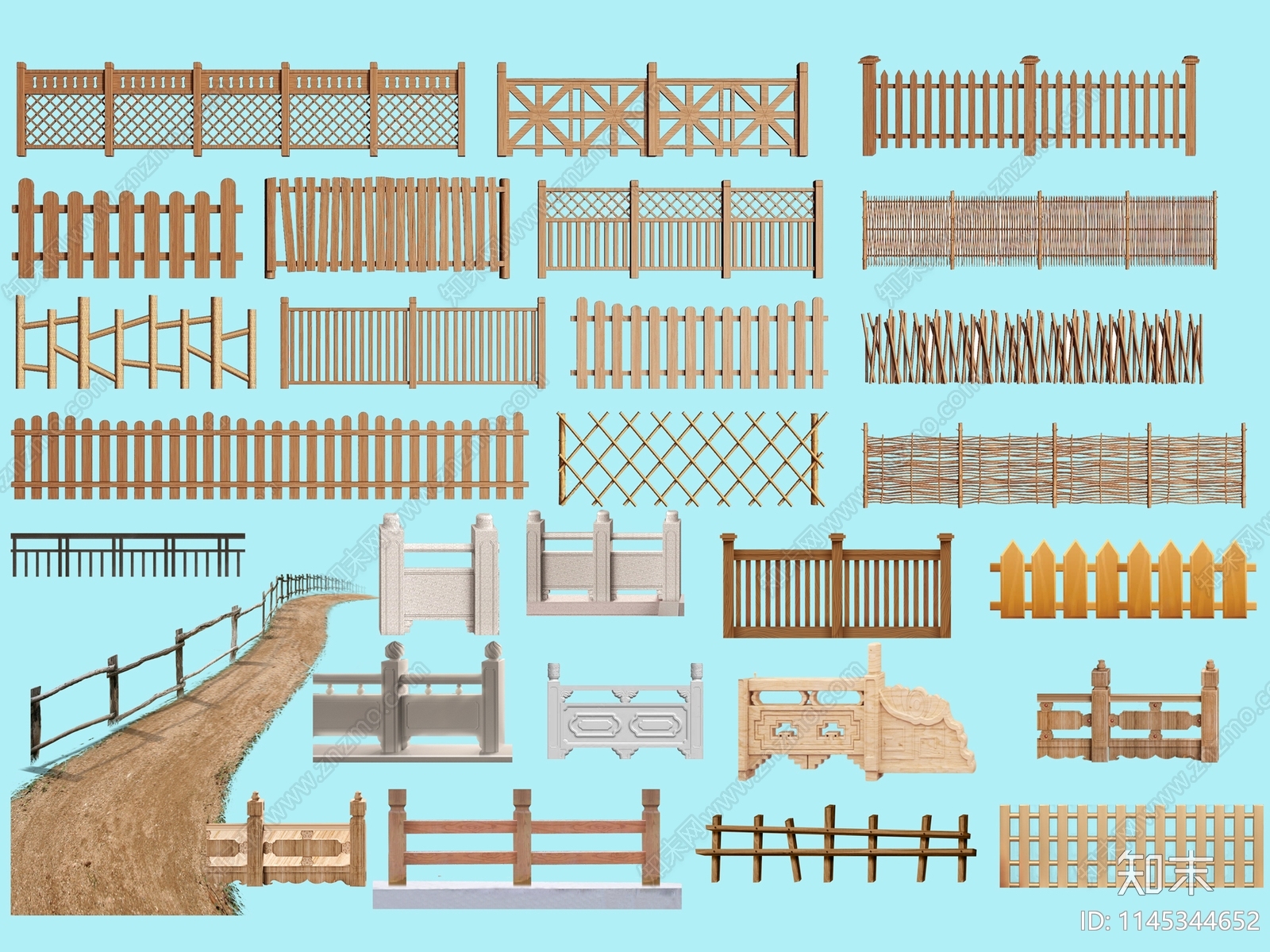 木质栏杆围栏石制围挡psd免抠下载【ID:1145344652】