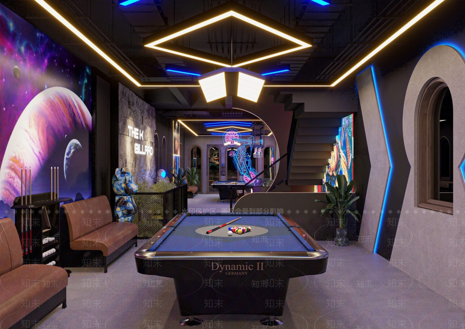 现代台球室SU模型下载【ID:1145345748】