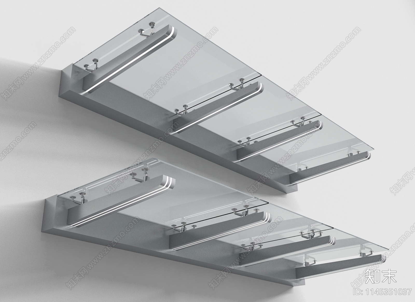 现代钢化玻璃雨棚3D模型下载【ID:1145351037】