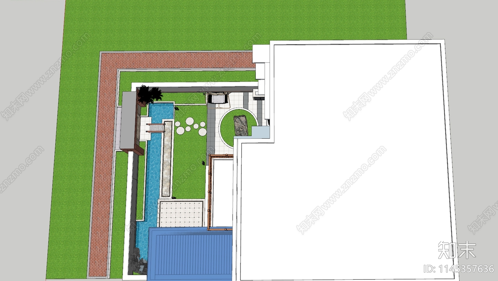 现代庭院花园SU模型下载【ID:1145357636】