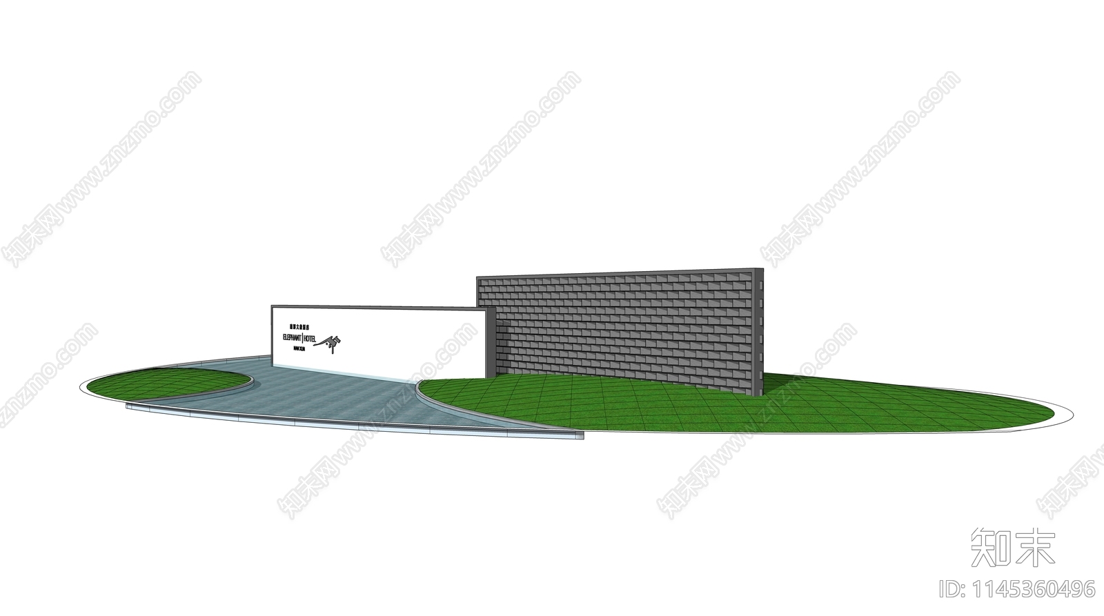 新中式入口景墙围墙SU模型下载【ID:1145360496】