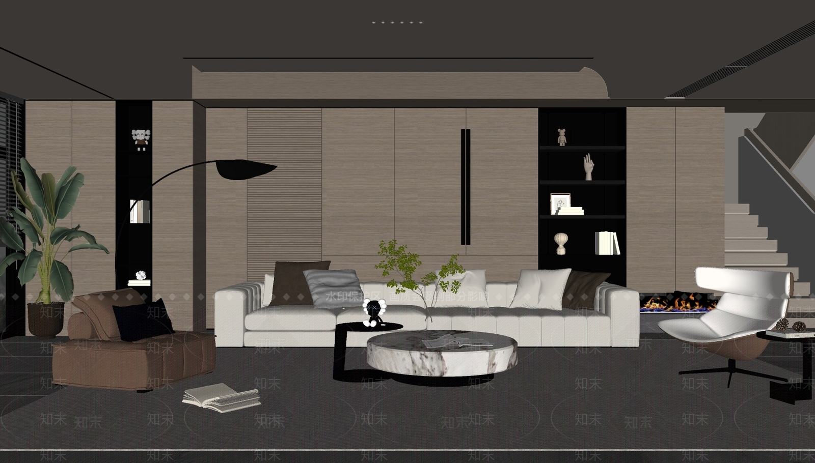 现代别墅客厅SU模型下载【ID:1145363324】