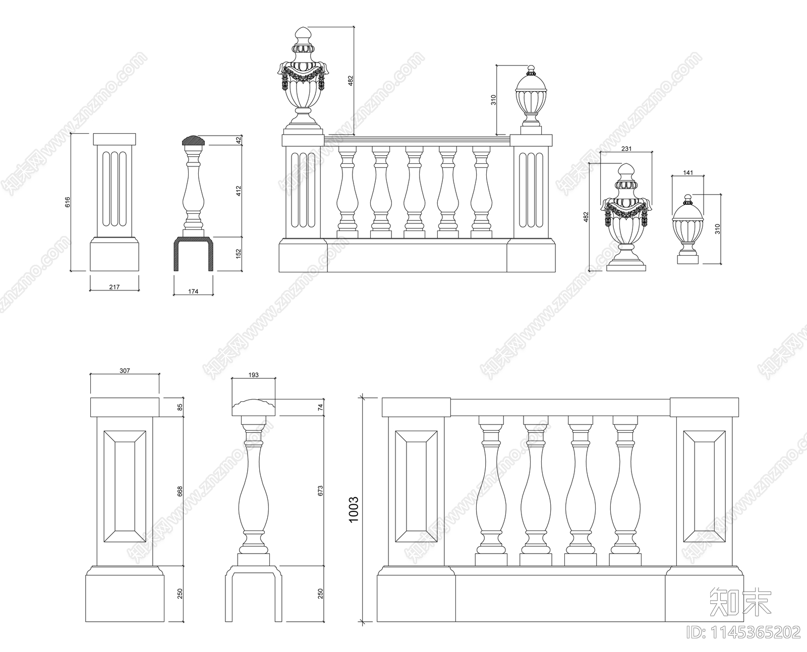 栏杆柱图块施工图下载【ID:1145365202】