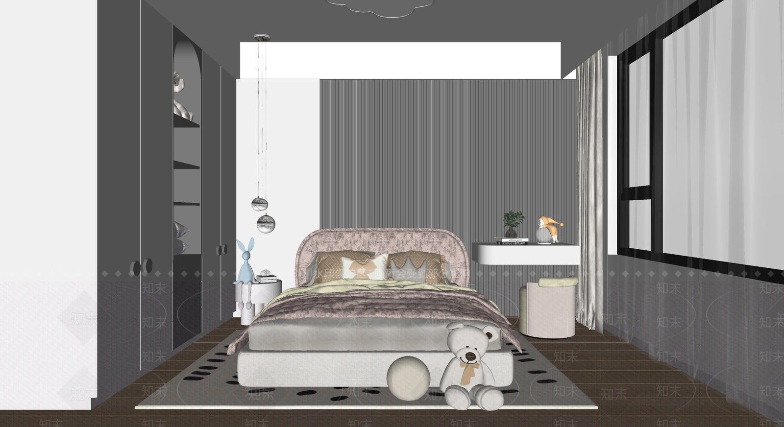 现代儿童房SU模型下载【ID:1145369237】
