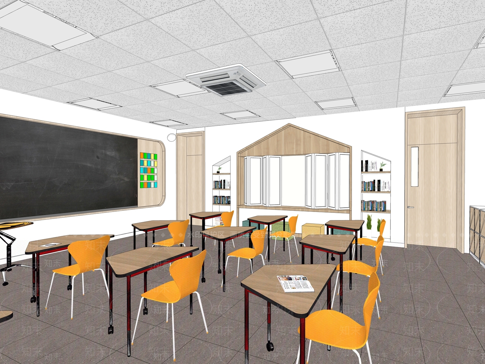 现代学校教室SU模型下载【ID:1145371052】