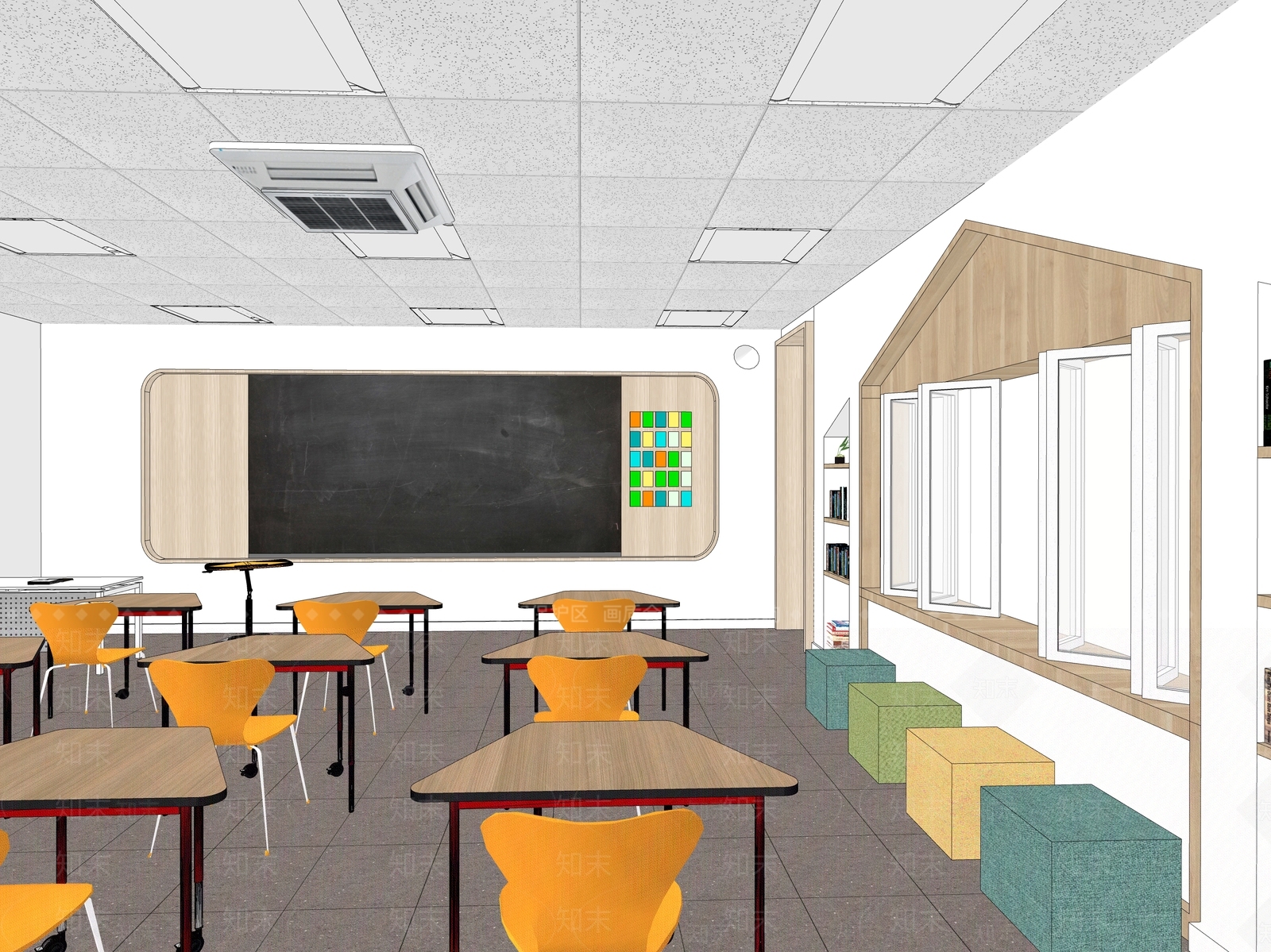 现代学校教室SU模型下载【ID:1145371052】