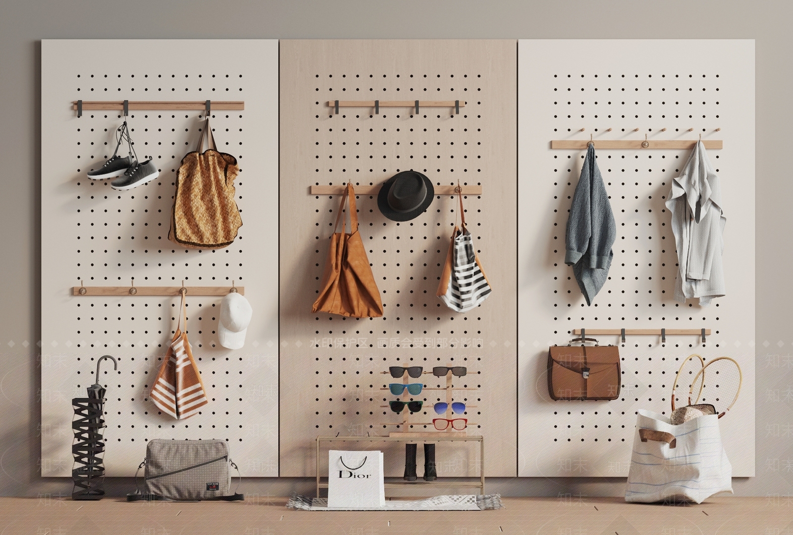 现代墙面洞洞板3D模型下载【ID:1145629089】