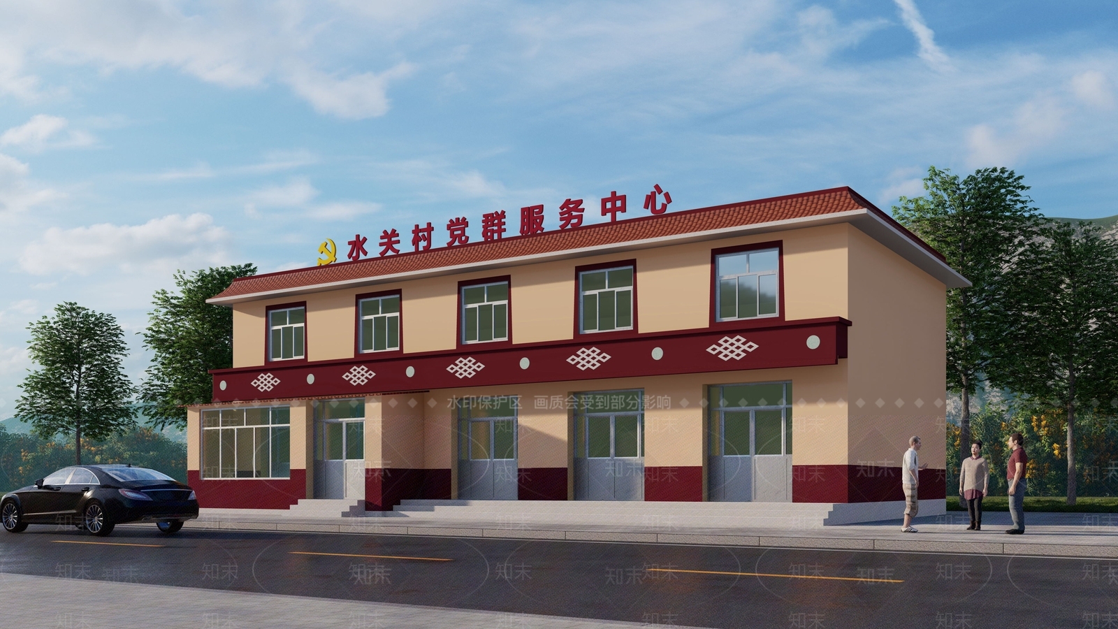 中式藏族风格村庄党群服务中心SU模型下载【ID:1145375006】