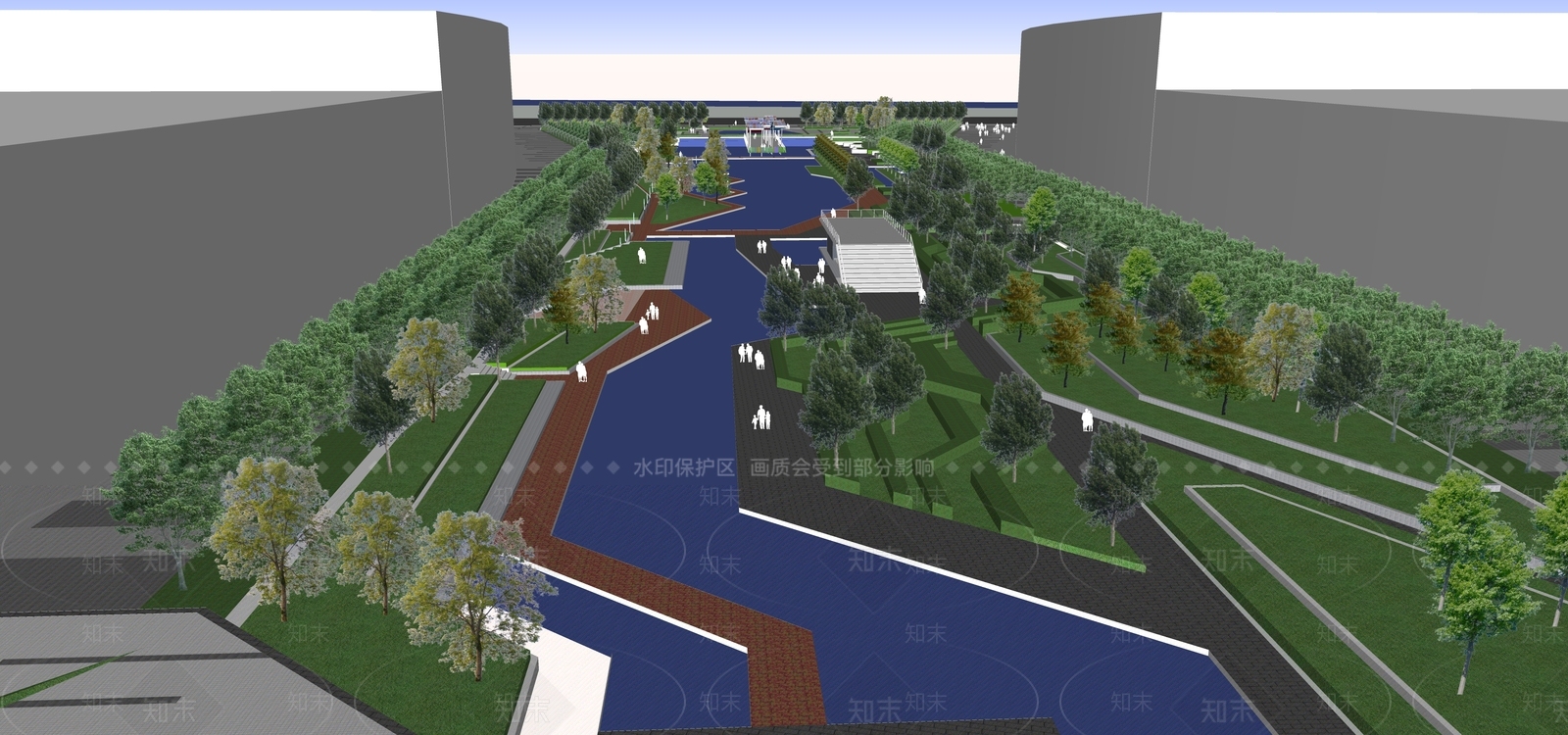 现代河道景观SU模型下载【ID:1145376102】