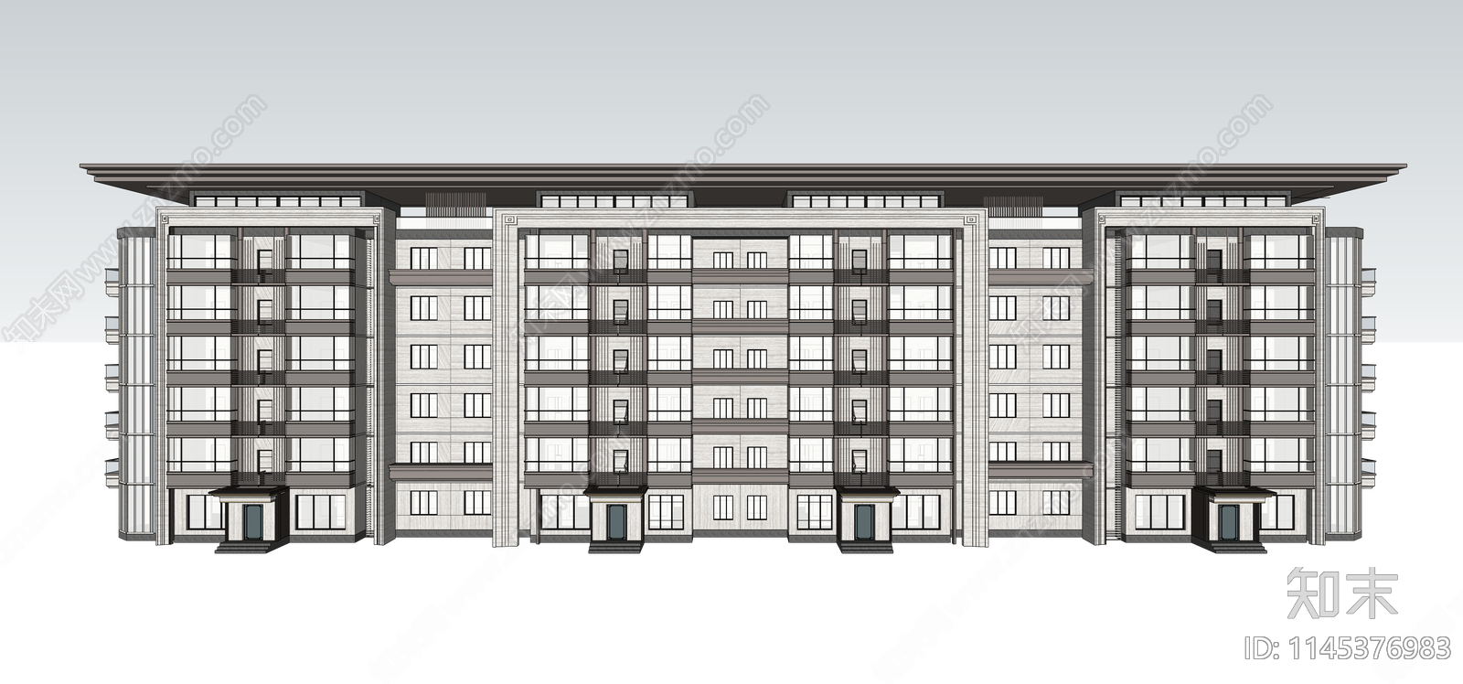 新中式多层住宅SU模型下载【ID:1145376983】