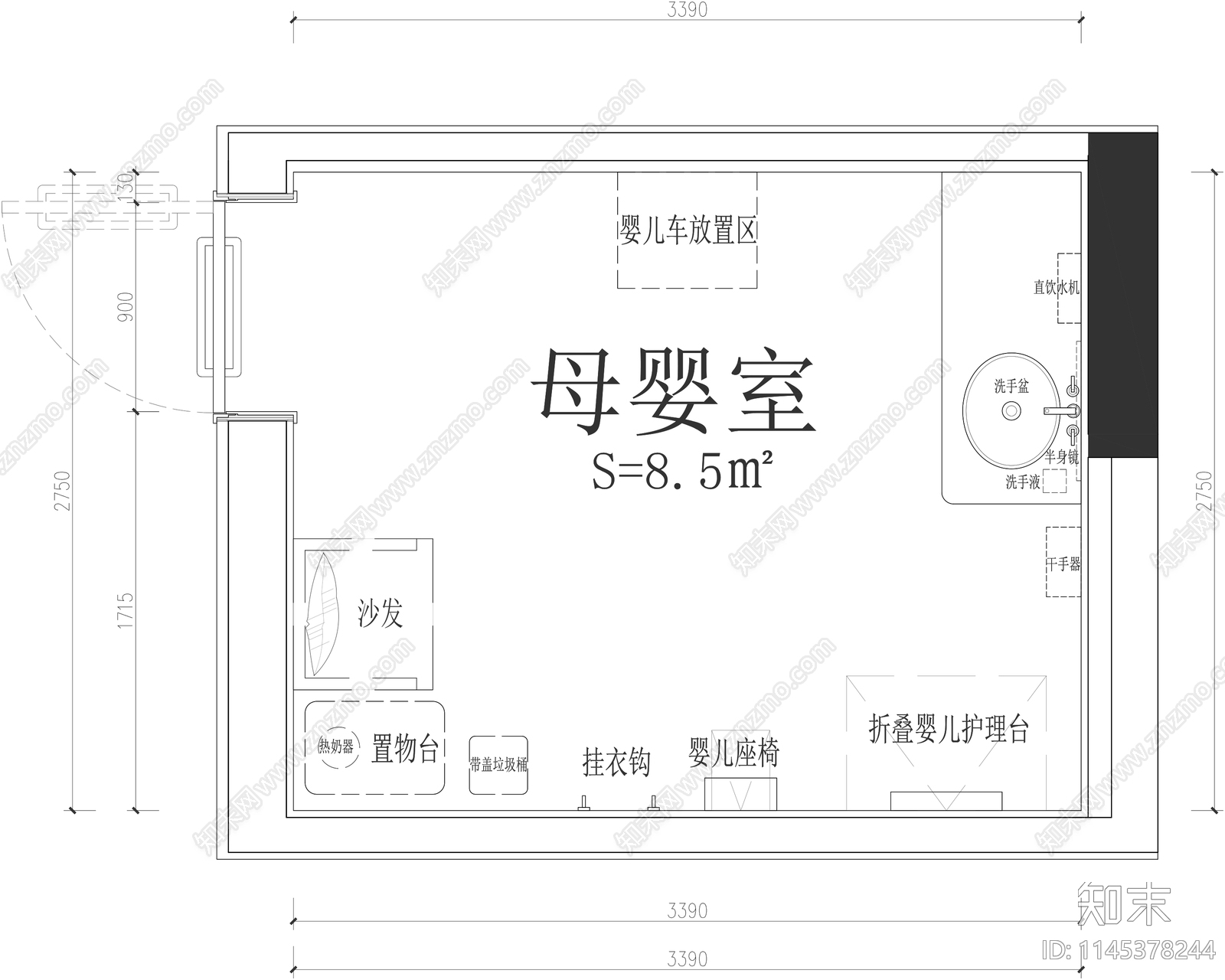 母婴室平面布置图施工图下载【ID:1145378244】