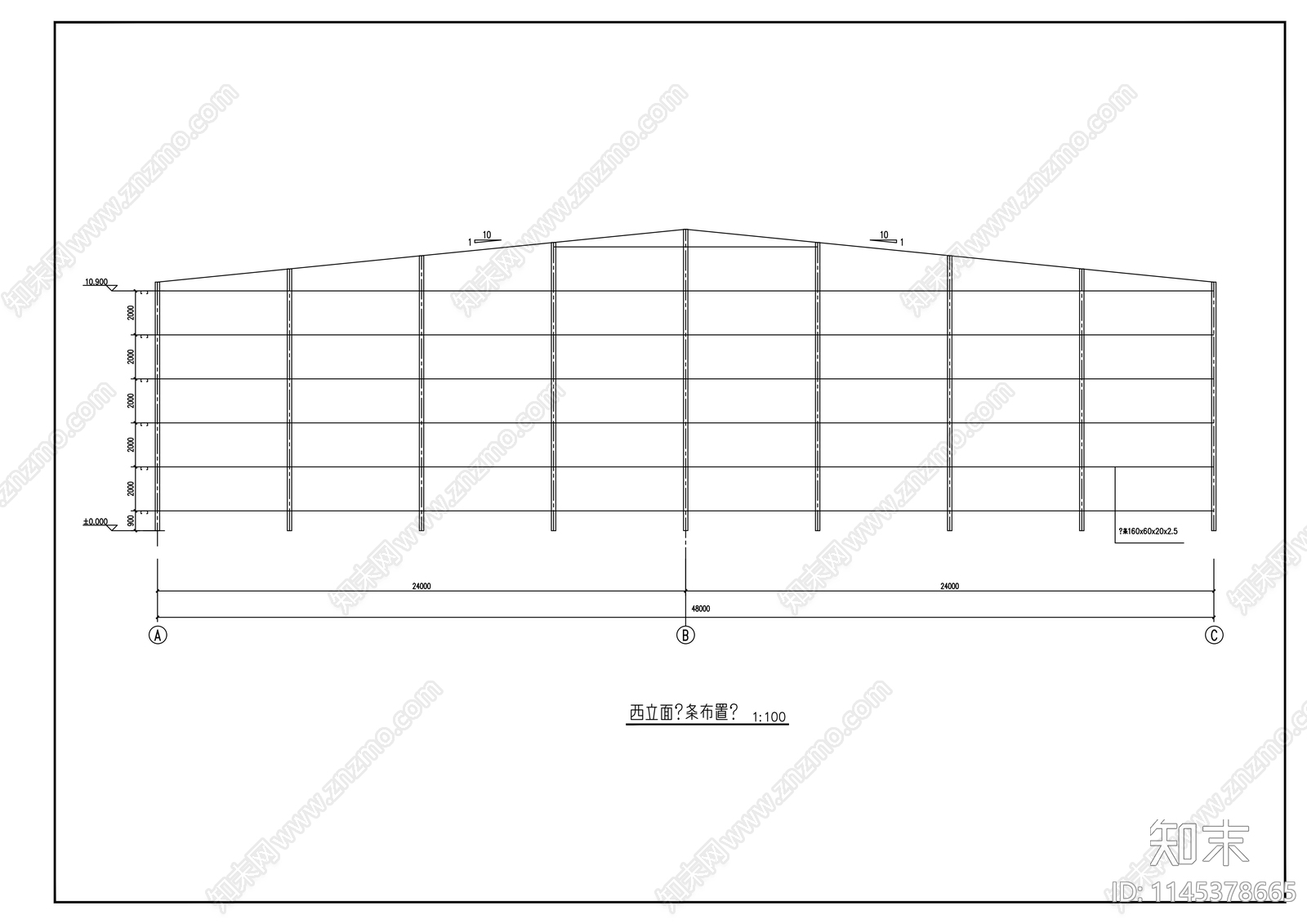 钢结构厂房建筑cad施工图下载【ID:1145378665】