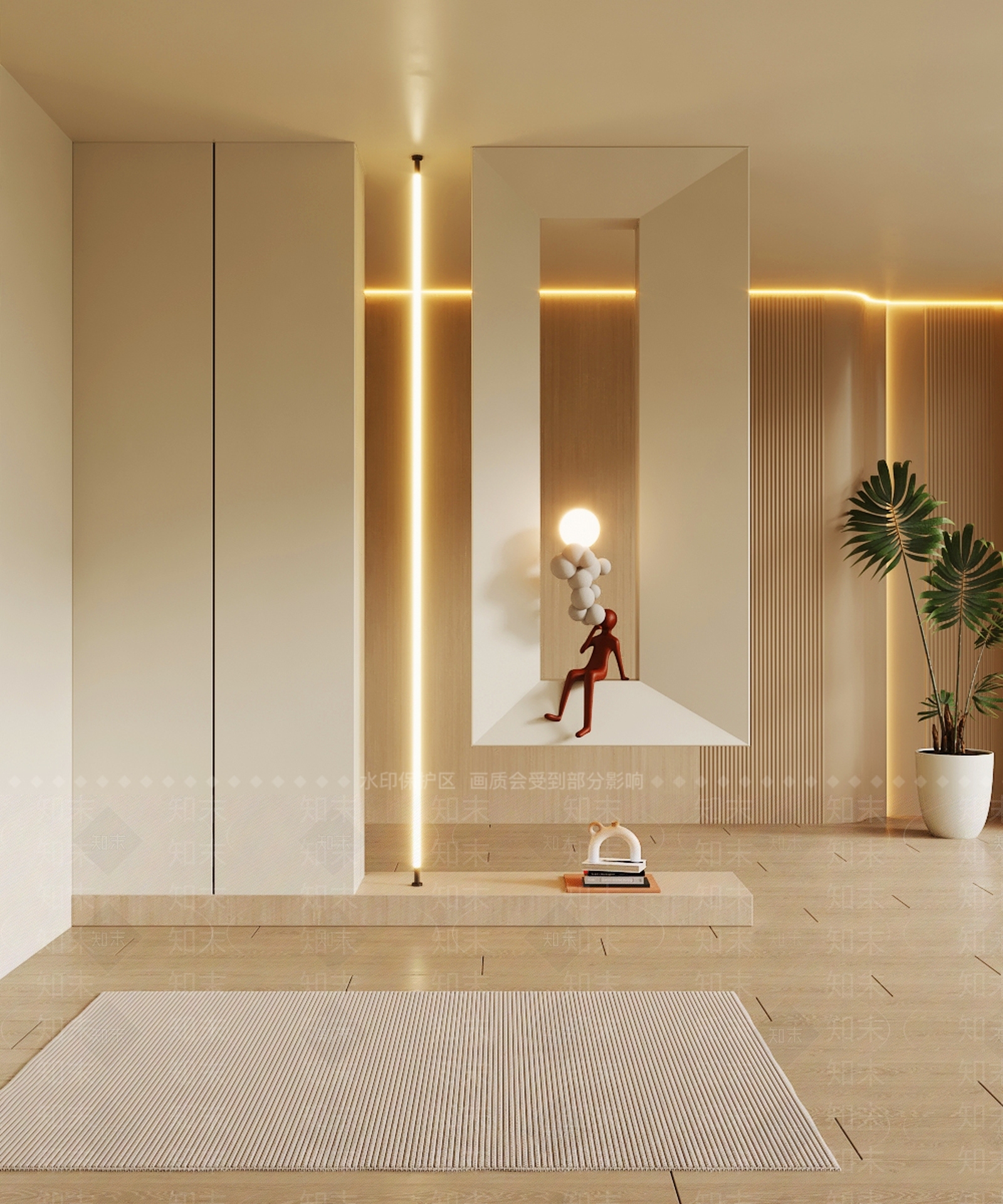 现代奶油风玄关3D模型下载【ID:1145449849】