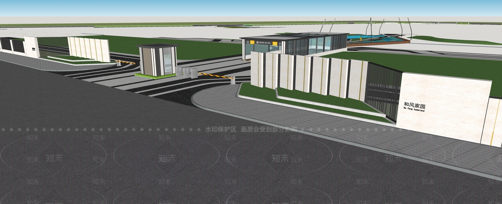 现代住宅小区大门SU模型下载【ID:1145385339】