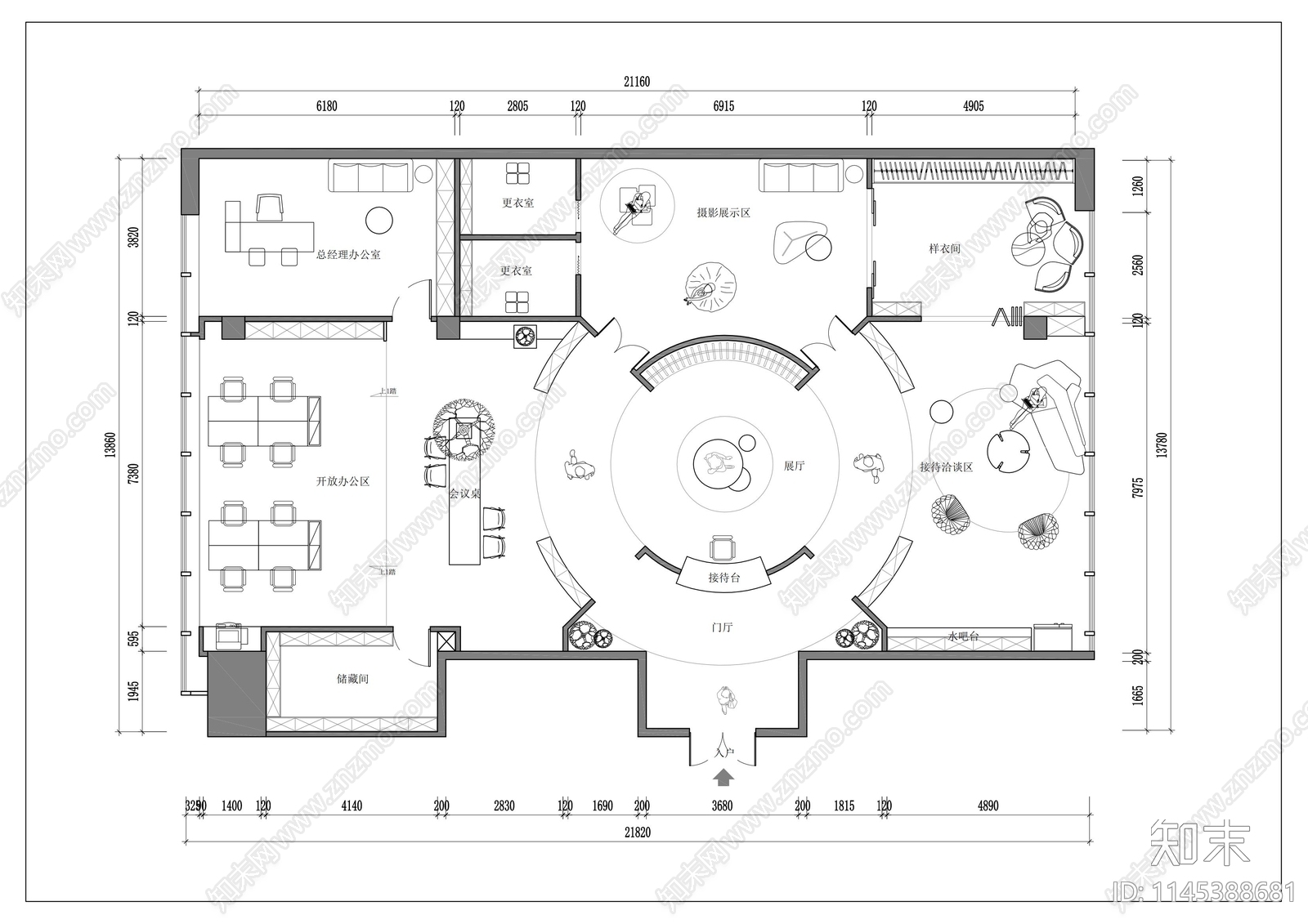 现代风格服装工作室平面图施工图下载【ID:1145388681】