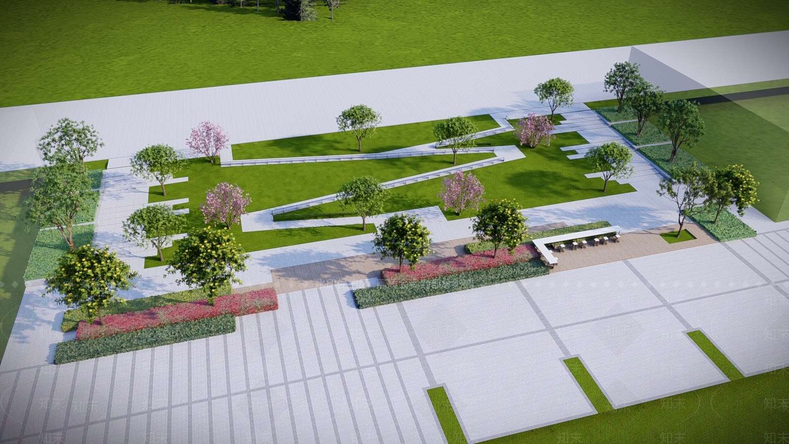 现代台阶景观SU模型下载【ID:1145390380】
