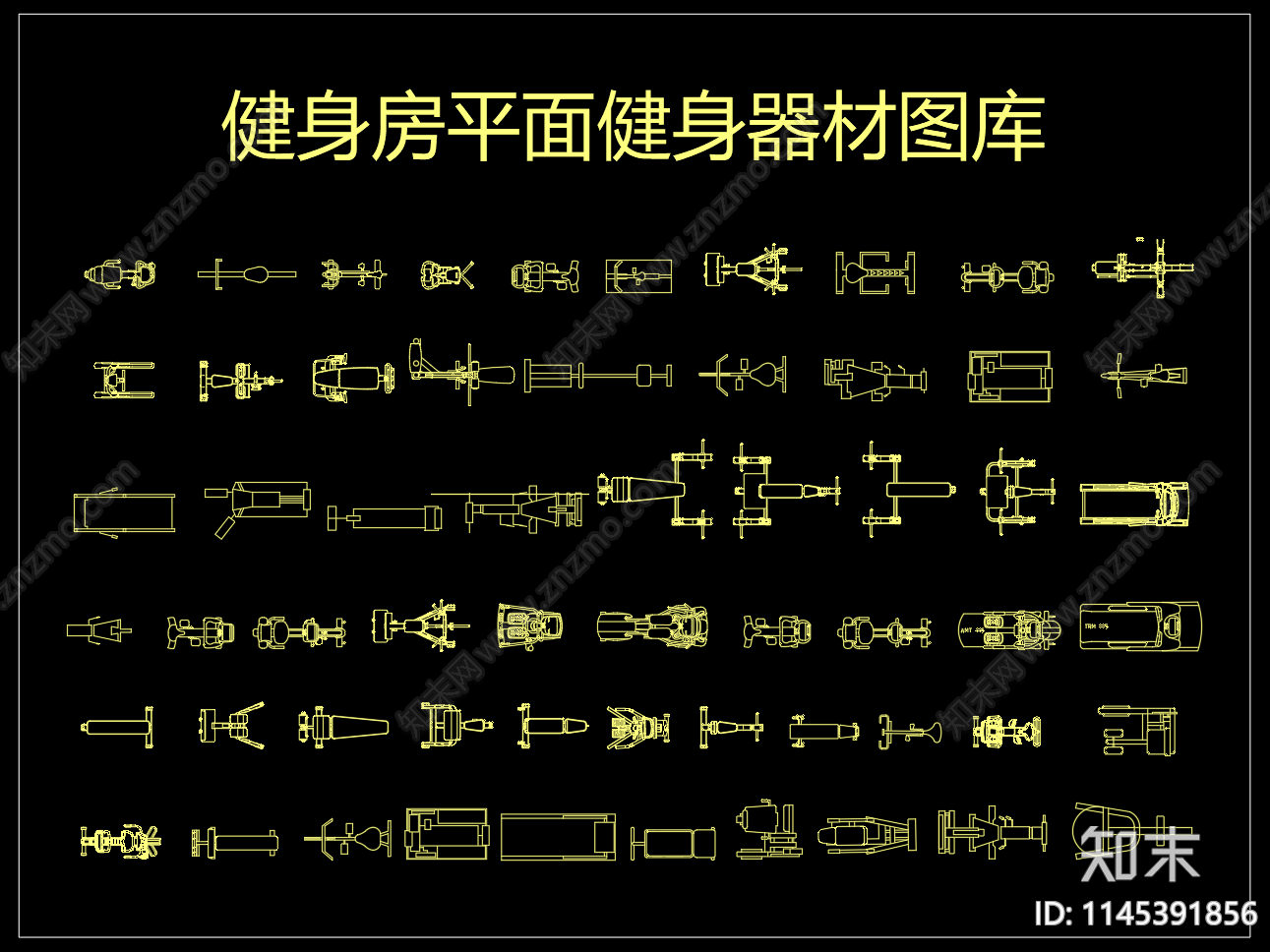 健身房平面健身器材图库施工图下载【ID:1145391856】