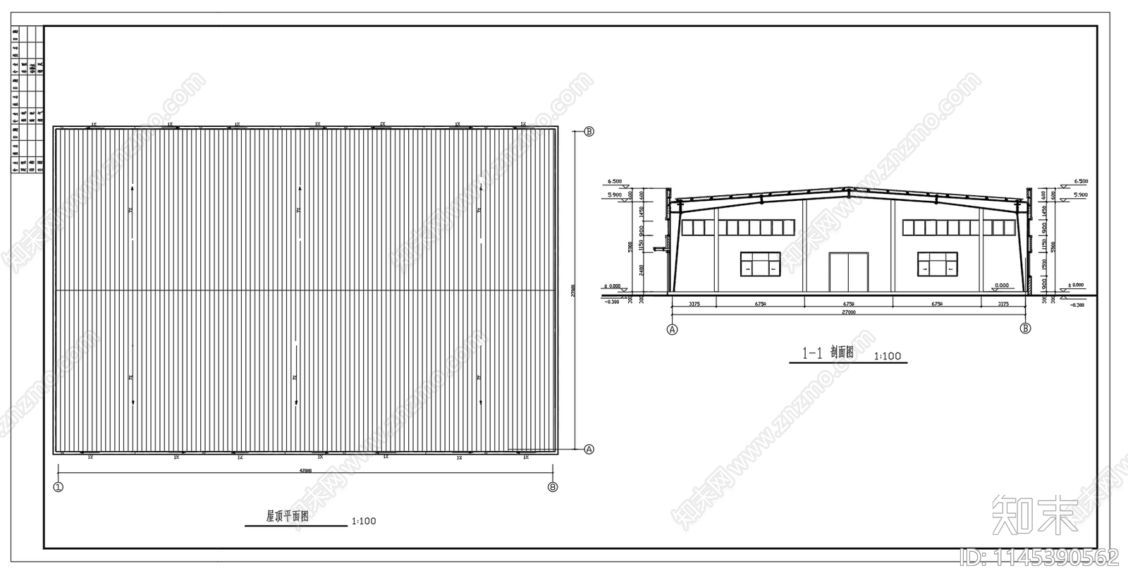 27米跨轻型钢结构门式刚架厂房建筑结构图cad施工图下载【ID:1145390562】
