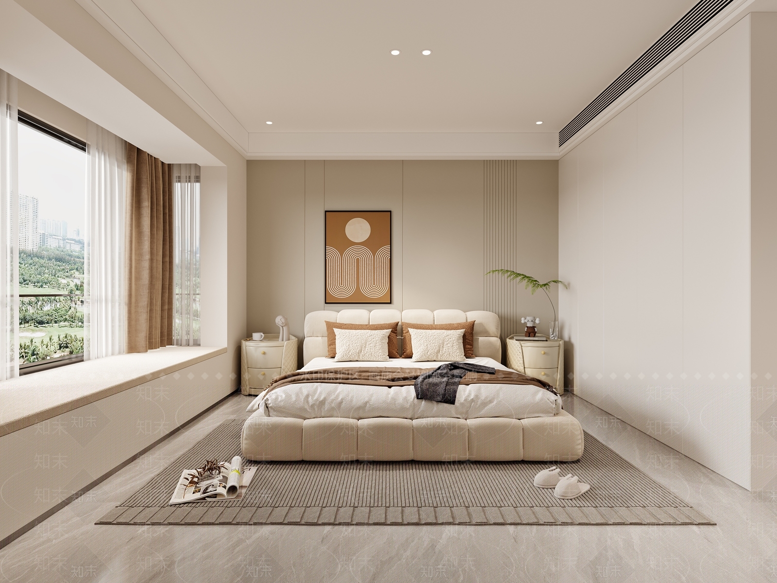 现代奶油风家居卧室3D模型下载【ID:1145393848】_知末3d模型网