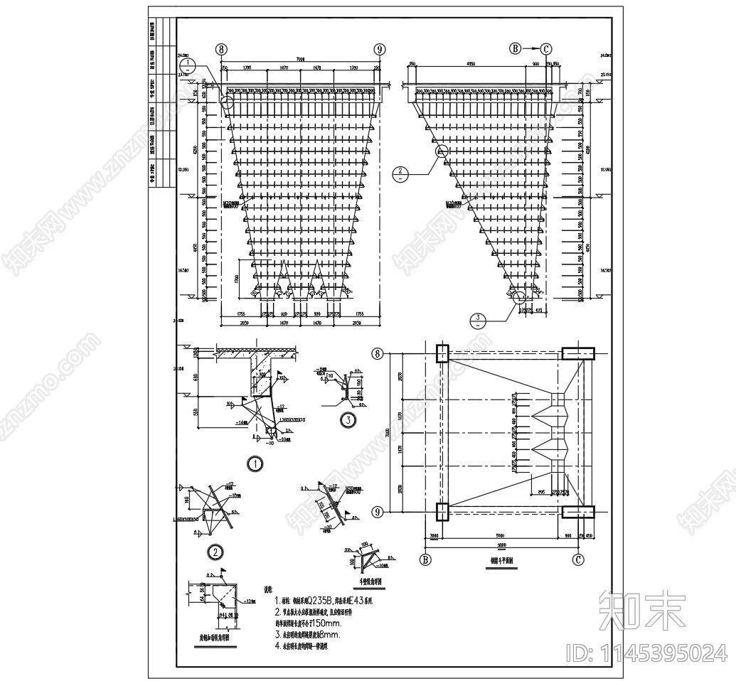 24米高钢煤斗平面剖面节点图cad施工图下载【ID:1145395024】
