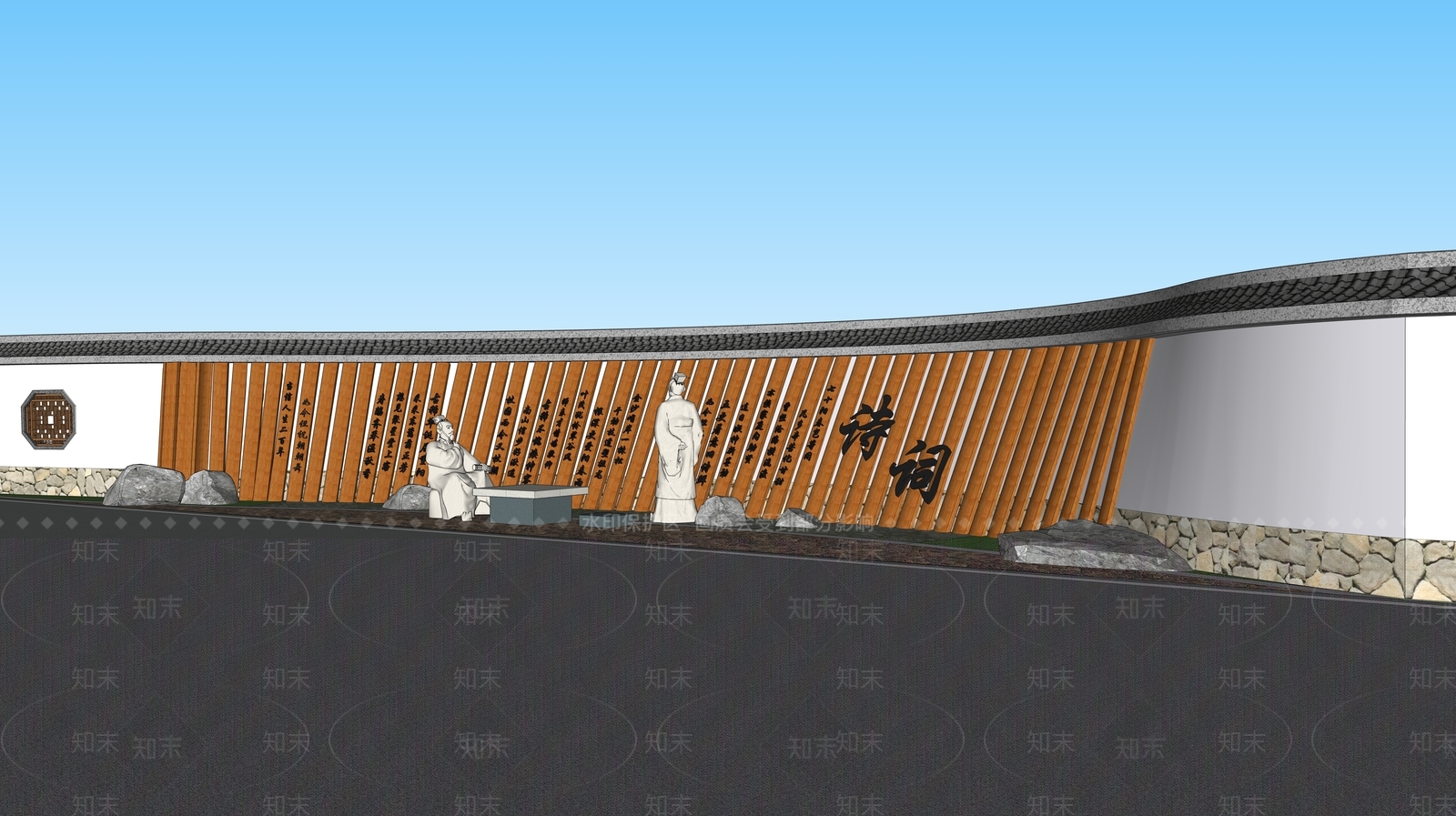 中式景墙围墙SU模型下载【ID:1145397973】