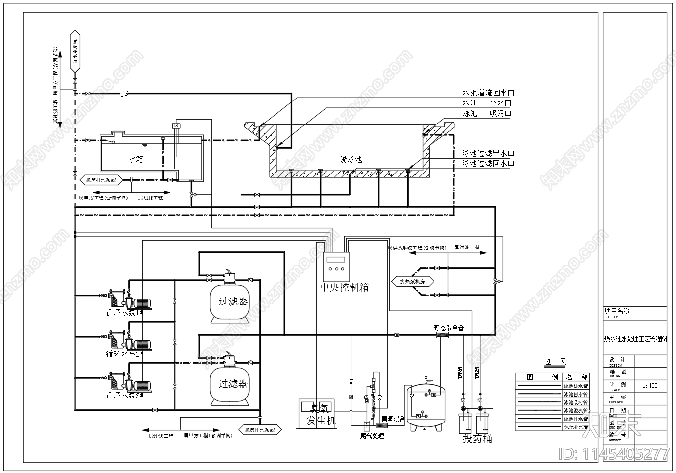 21米X50米标准游泳池平面恒温水池水处理图cad施工图下载【ID:1145405277】