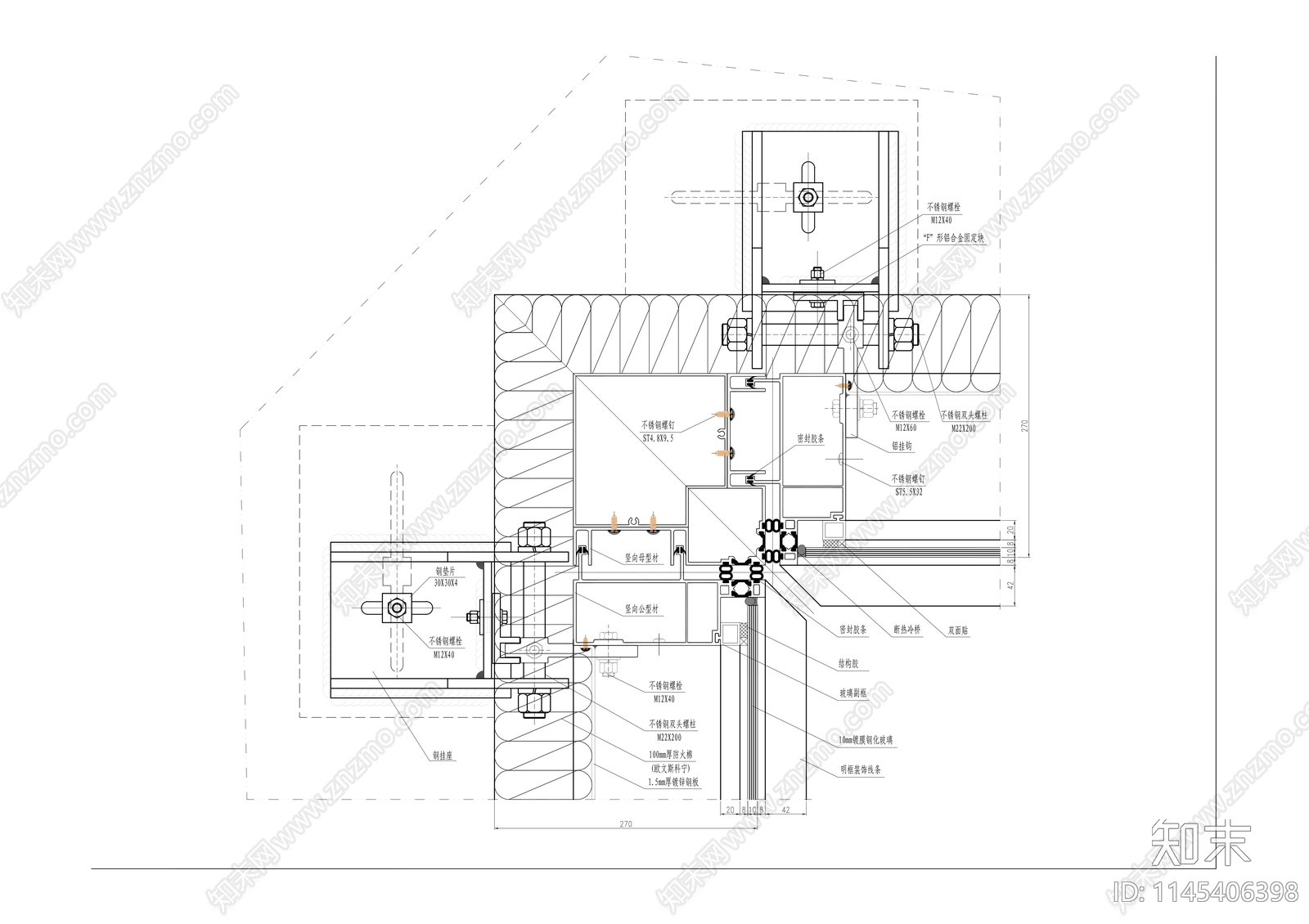 幕墙节点cad施工图下载【ID:1145406398】