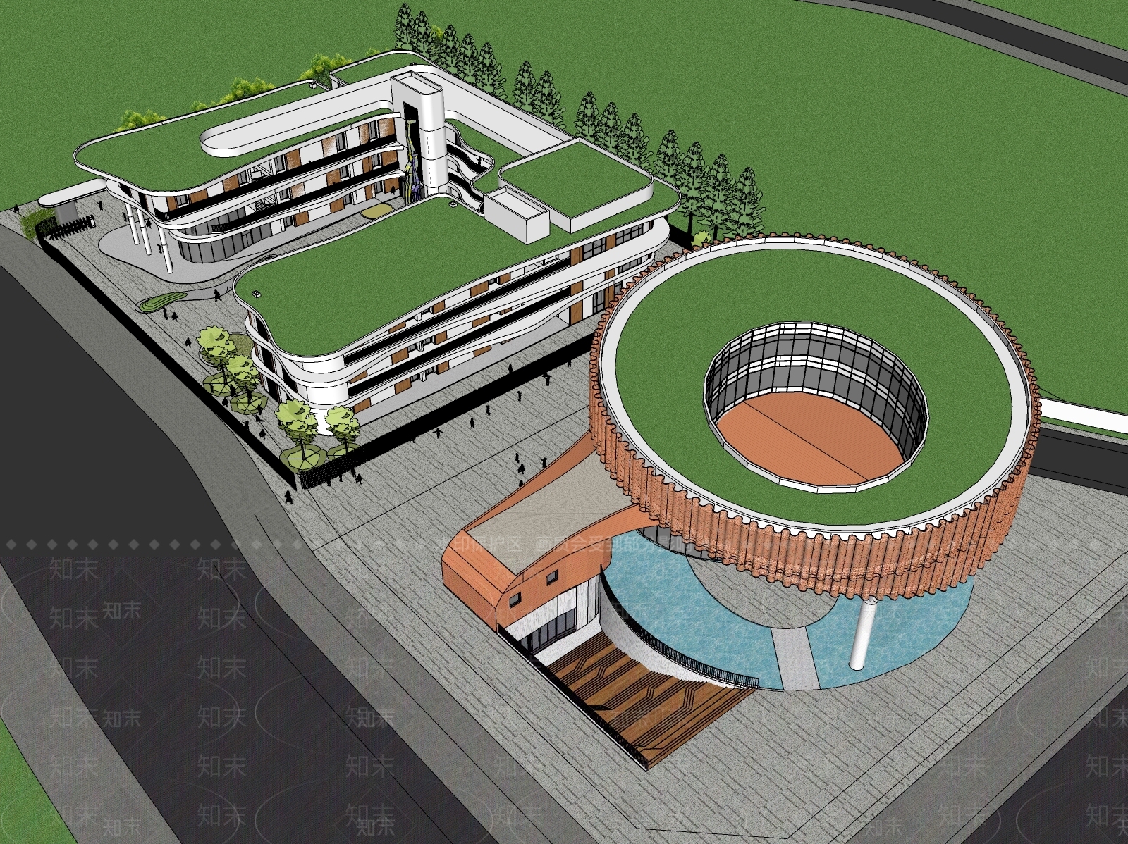 现代展览馆建筑SU模型下载【ID:1145406458】