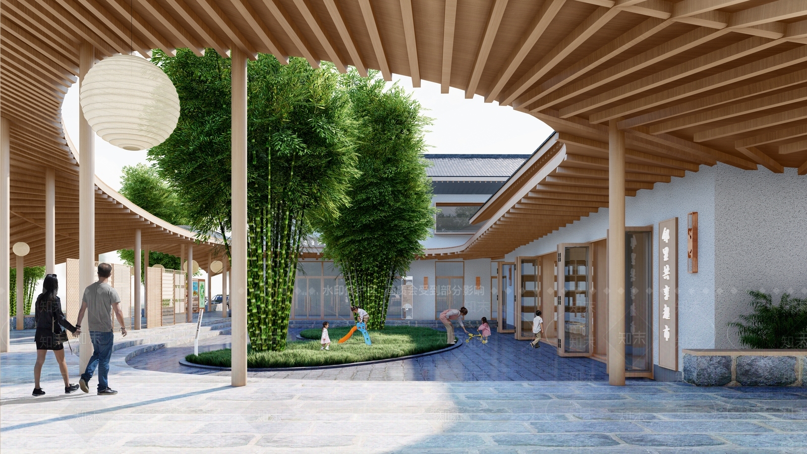 新中式乡村邻里中心公共建筑SU模型下载【ID:1145960085】