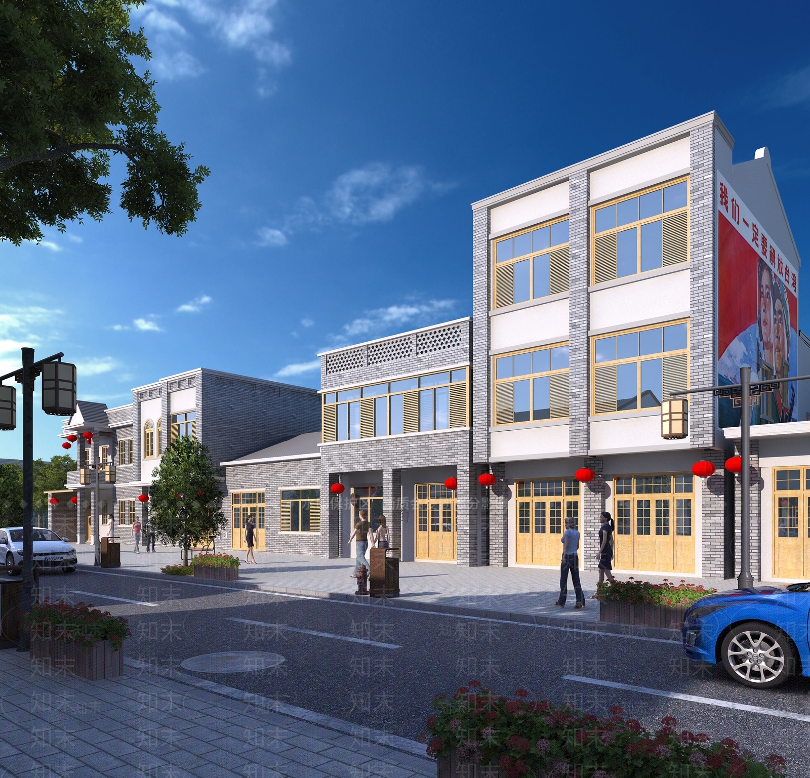 现代民国风商业街3D模型下载【ID:1145413600】