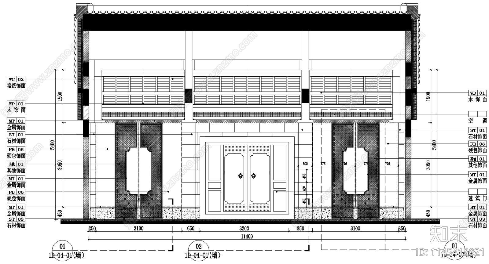 某古城接待厅室内cad施工图下载【ID:1145413821】
