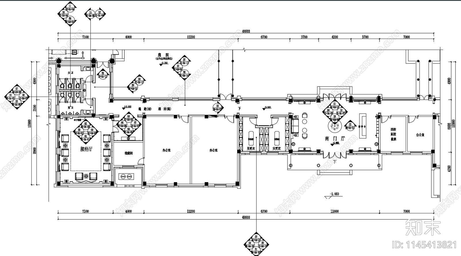 某古城接待厅室内cad施工图下载【ID:1145413821】