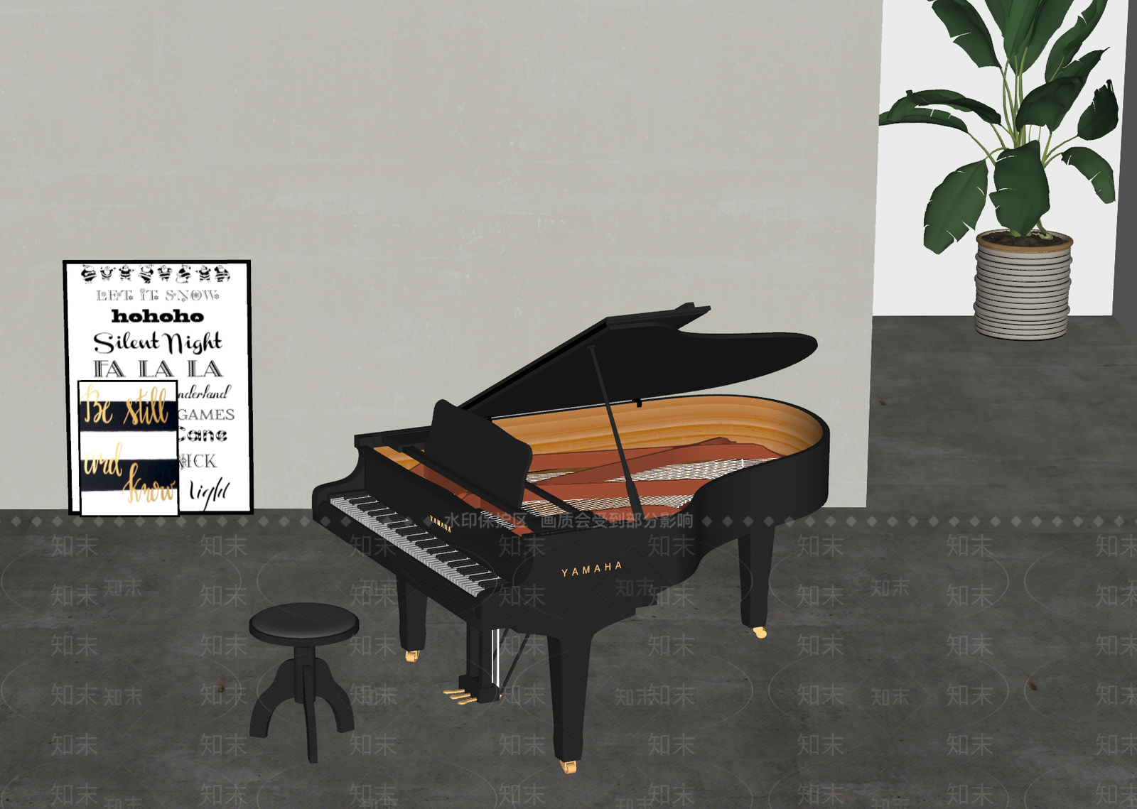 YAMAHA现代三角钢琴SU模型下载【ID:1145413754】