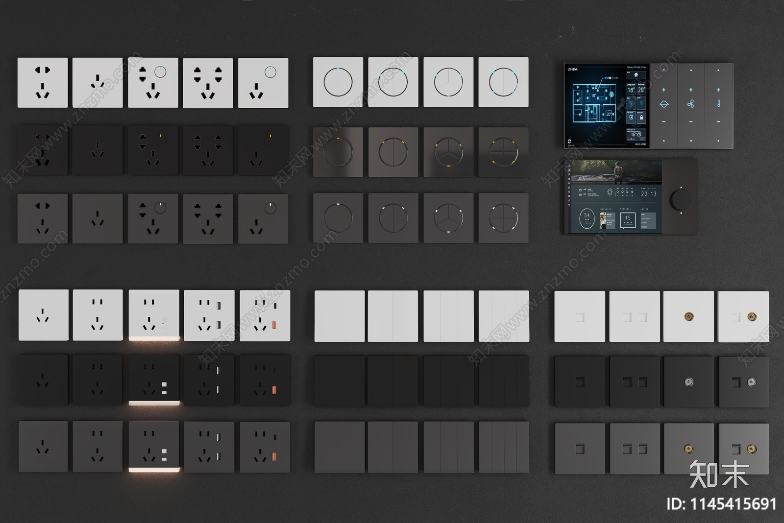 现代开关插座组合SU模型下载【ID:1145415691】