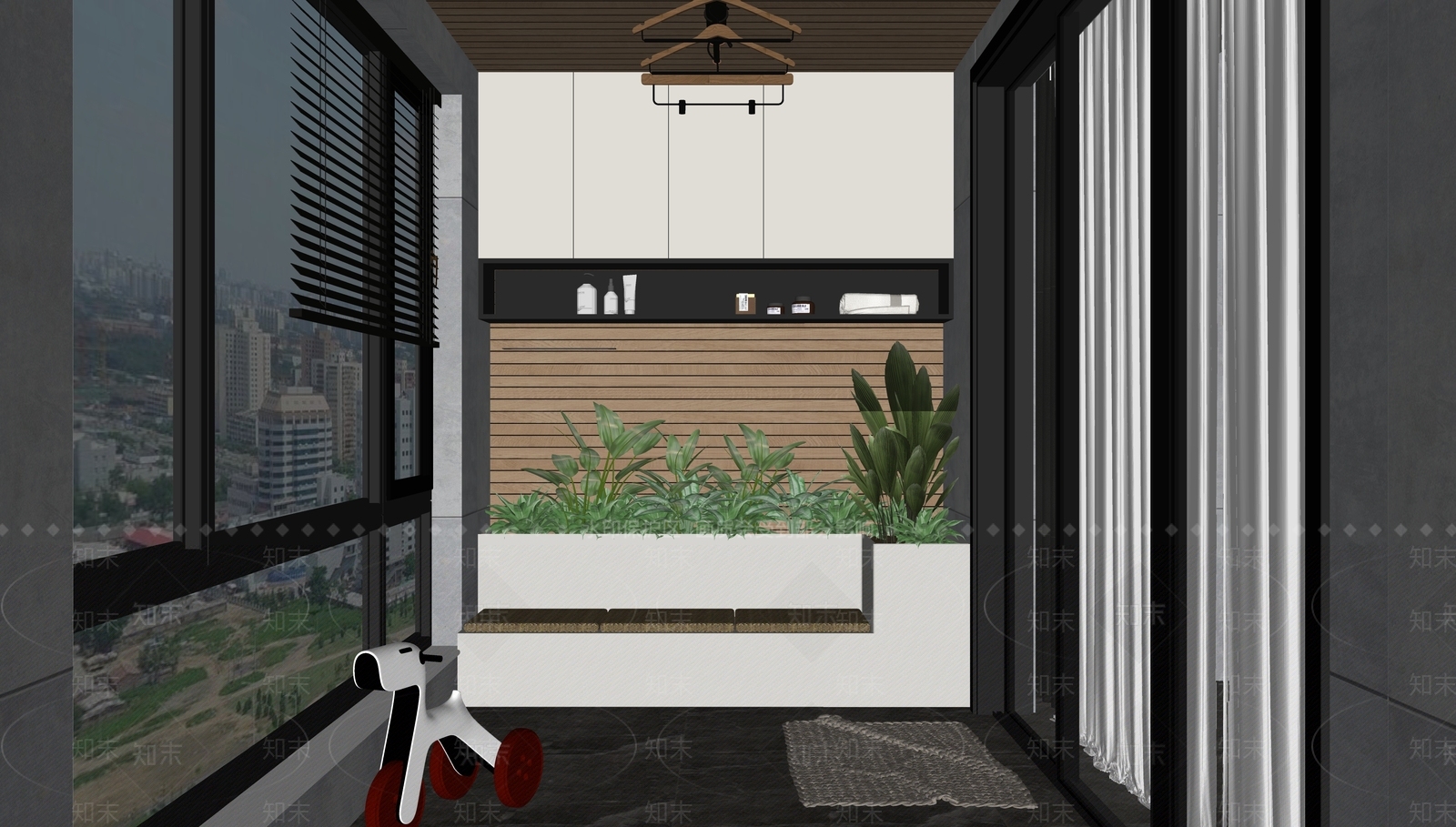 现代家居阳台SU模型下载【ID:1145420464】