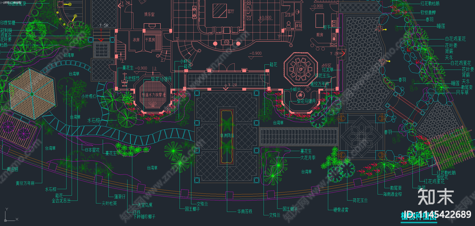 精品别墅庭园植物种植图CAD施工图下载【ID:1145422689】