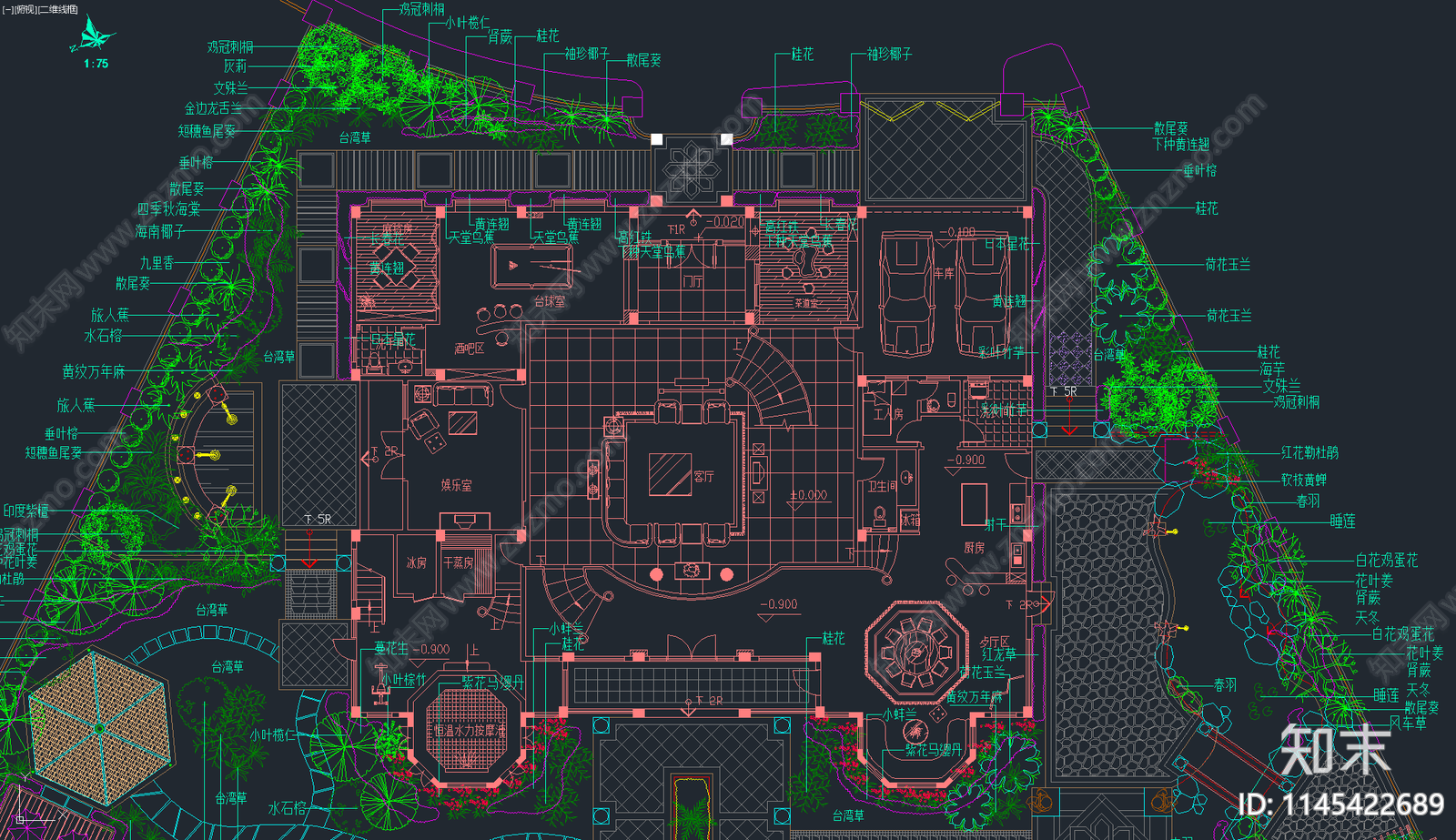 精品别墅庭园植物种植图CAD施工图下载【ID:1145422689】