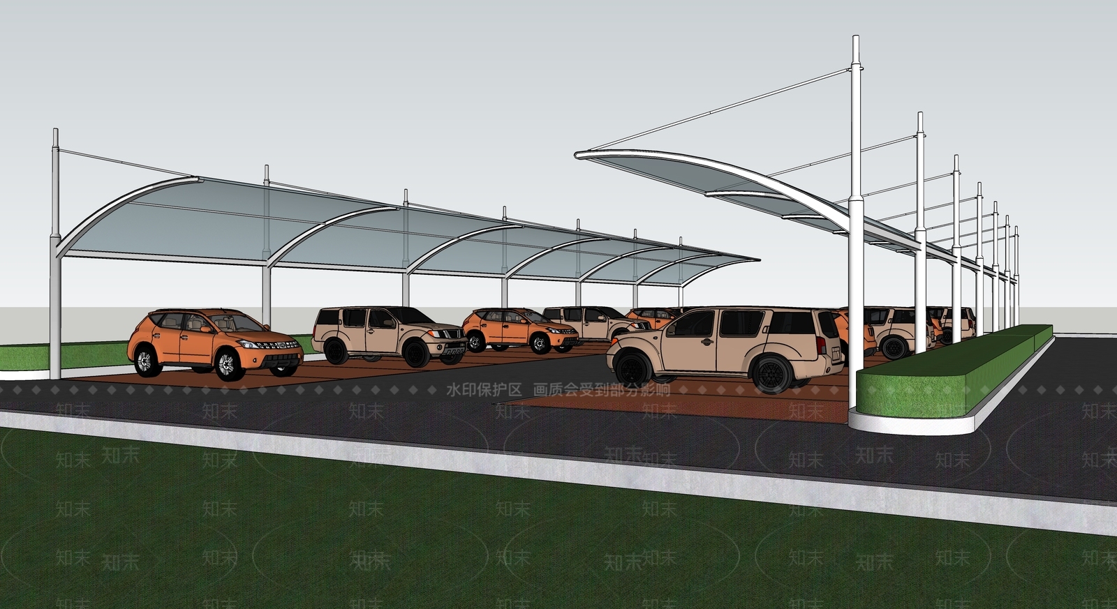 现代停车场停车棚SU模型下载【ID:1145429229】