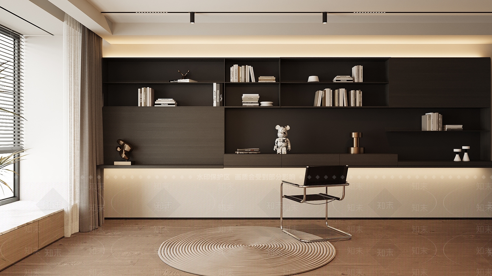 现代一体式书柜3D模型下载【ID:1145432350】