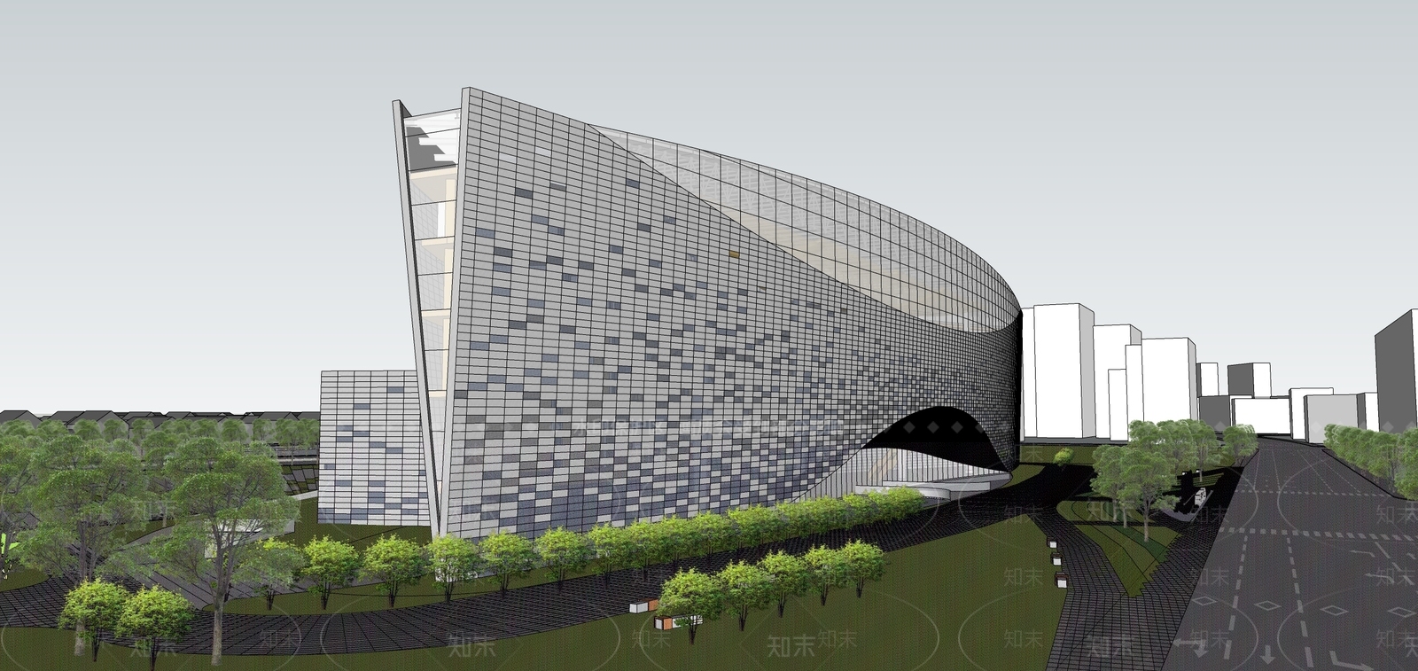 现代展览馆建筑SU模型下载【ID:1145432442】
