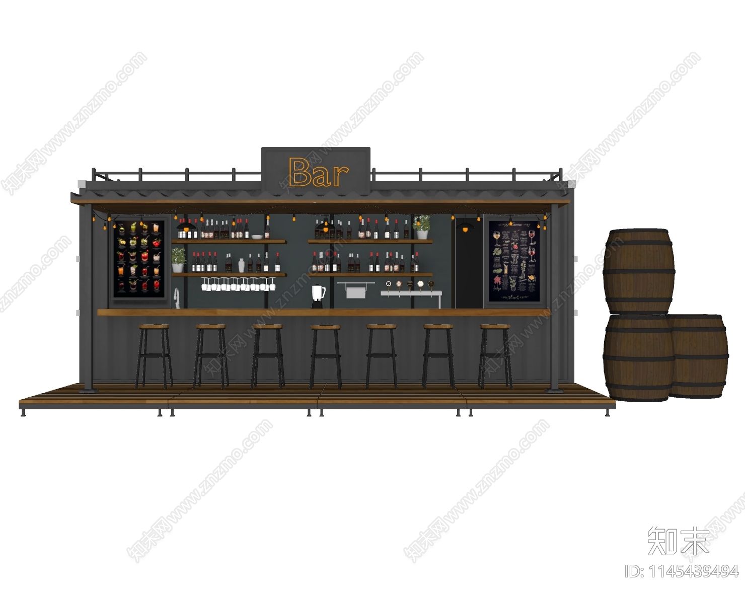 工业集装箱酒吧SU模型下载【ID:1145439494】