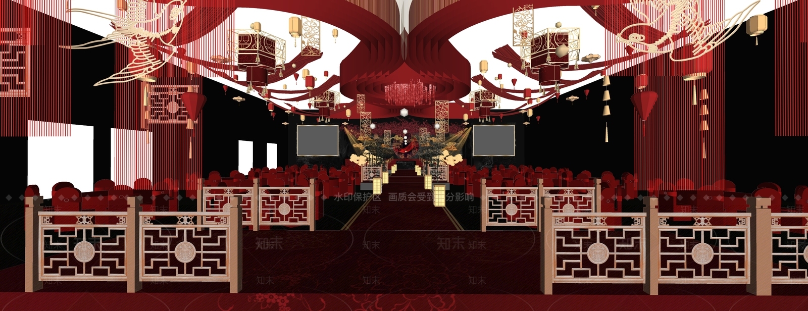新中式婚礼宴会厅SU模型下载【ID:1145436530】