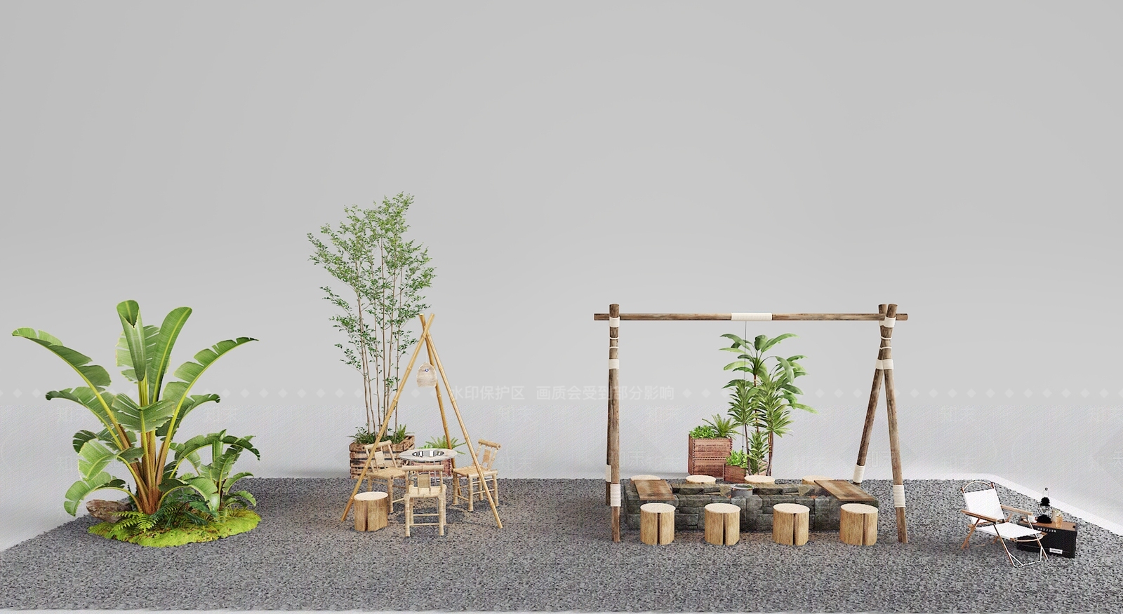 现代露营桌椅组合3D模型下载【ID:1145436648】