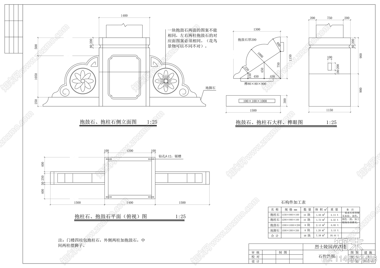 烈士陵园仿古门楼建筑cad施工图下载【ID:1145437488】