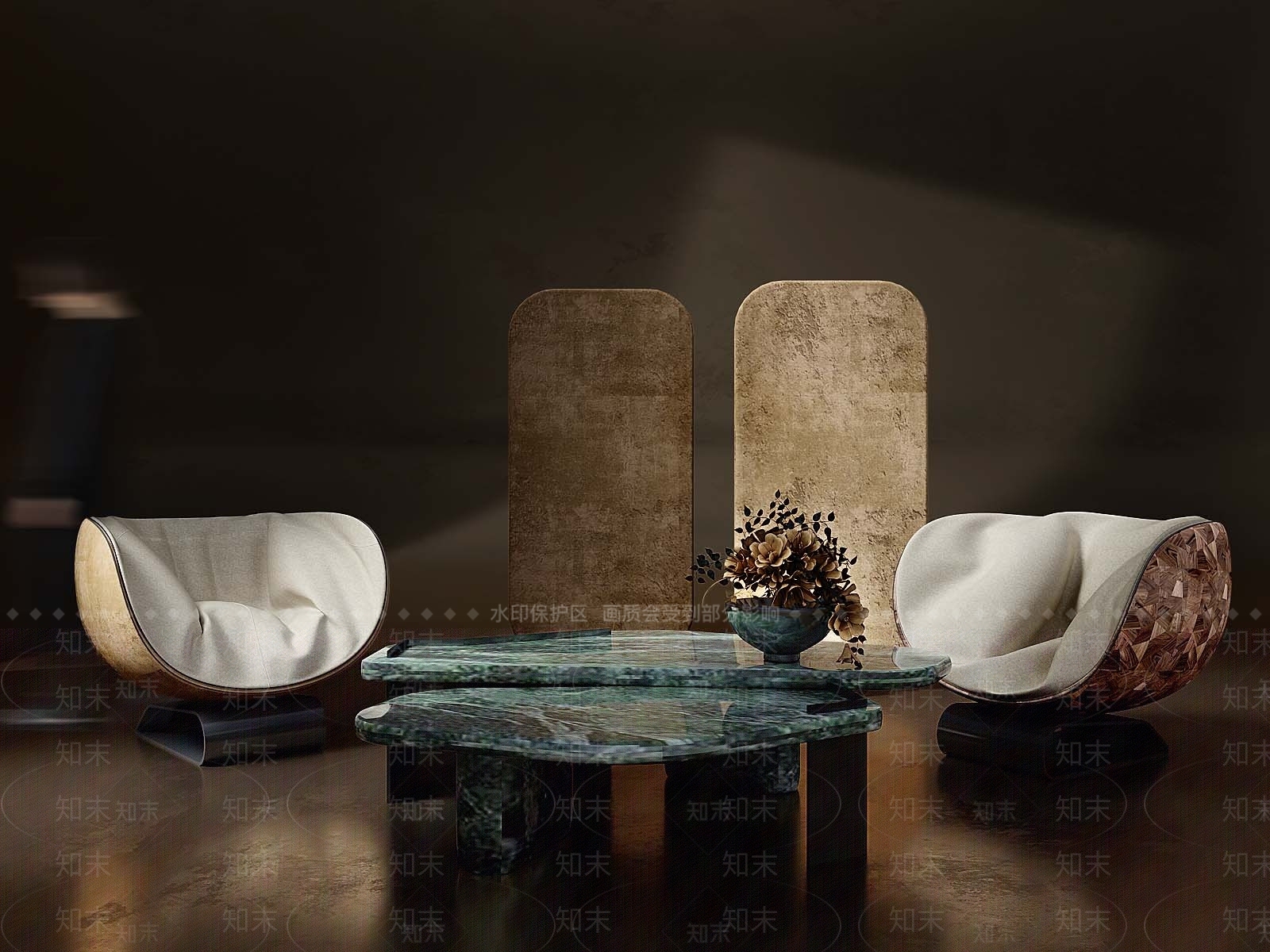 现代古典单人沙发茶几组合3D模型下载【ID:1145437581】