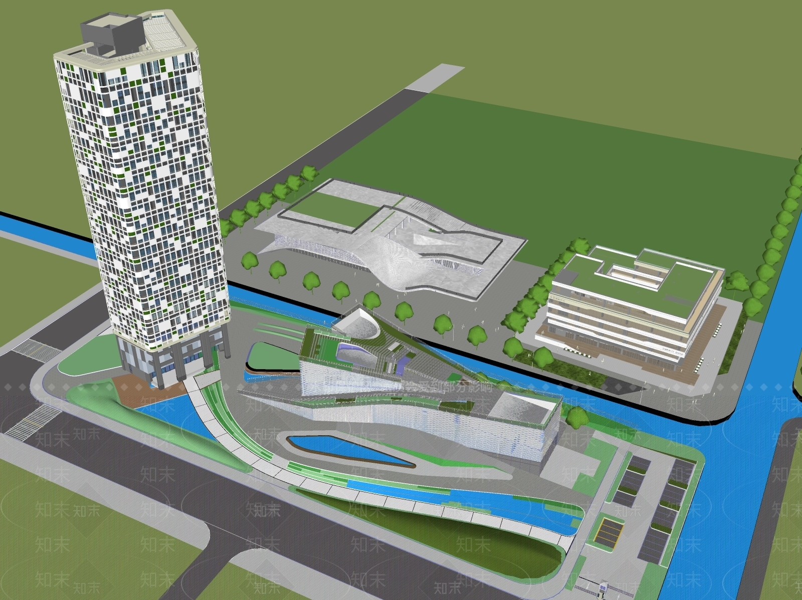 现代文教建筑SU模型下载【ID:1145449507】