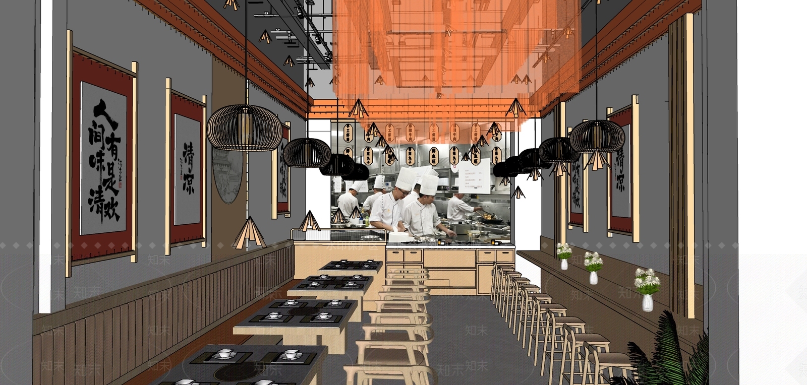 新中式肥肠火锅店SU模型下载【ID:1145450772】