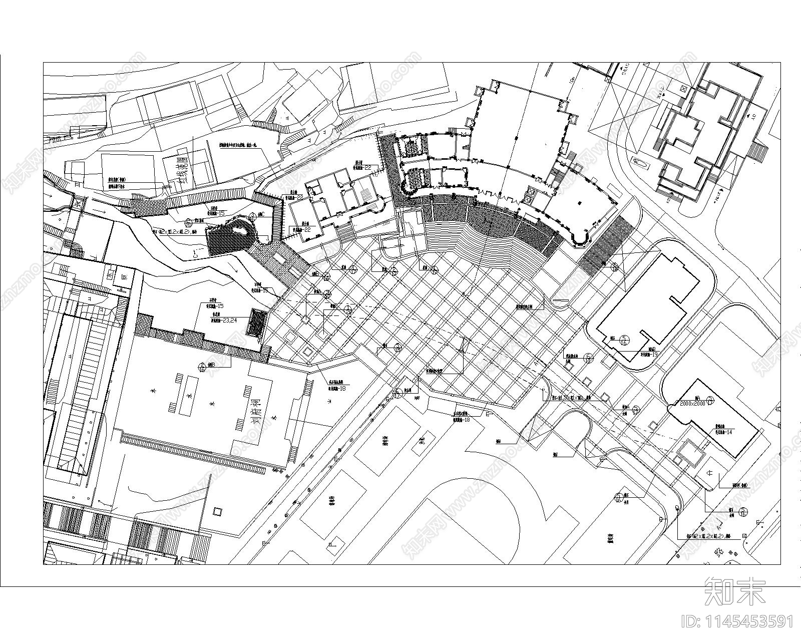 游客广场景观平面图cad施工图下载【ID:1145453591】